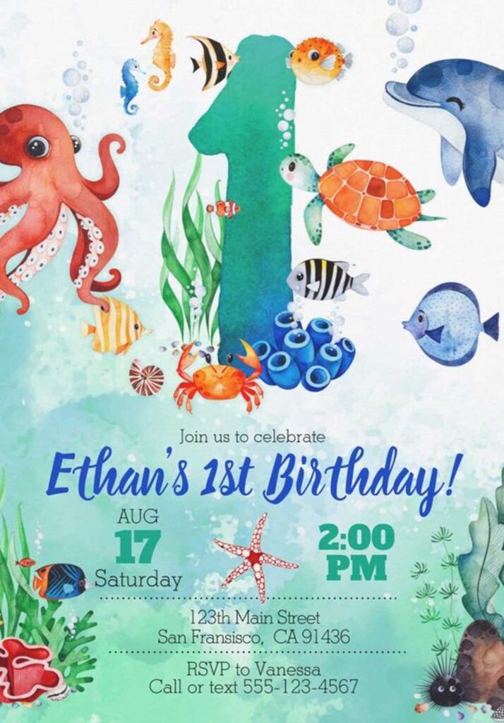 Under the Sea Birthday Party Invitations